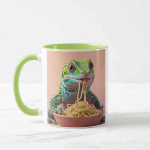 Caneca Engraçado Gecko Comendo Espaguete