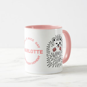 Caneca Engraçado Hedgehog. Tenha Um Bom Dia E Seu Nome
