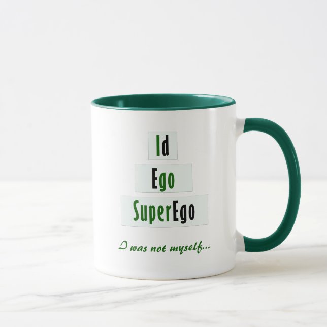 Caneca Engraçado Id, Ego e Teoria do Superego, Verde e Ne (Direita)