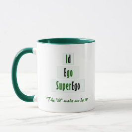 Caneca Engraçado Id, Ego e Teoria do Superego, Verde e Ne