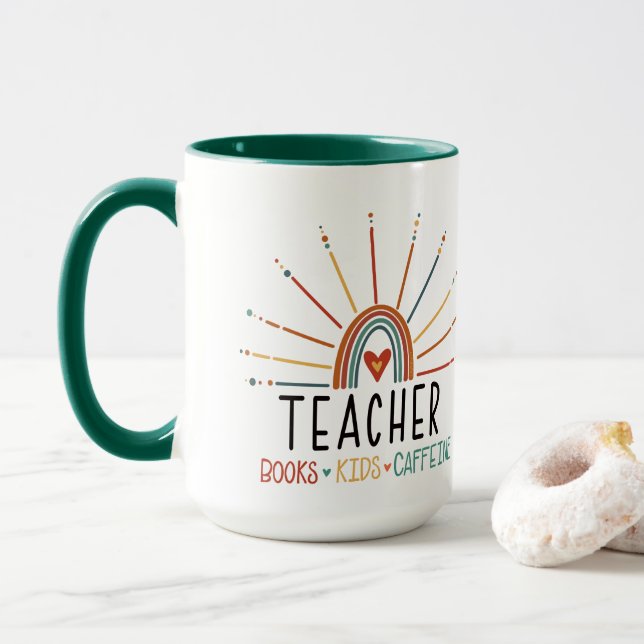 Caneca Engraçado Livros Crianças Professora de Cafeína (Com Donut)
