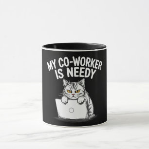 Caneca Engraçado "Meu Colega de Trabalho é Carente" Gato 