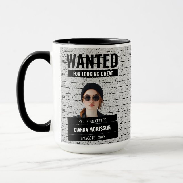 Caneca Engraçado Mugshot Desejado Poster, Nome e Texto Pe (Esquerda)