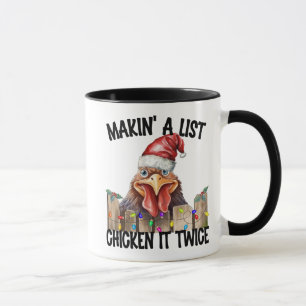 Caneca Engraçado Natal Fazendo Uma Lista De Frango Duas V