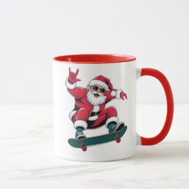 Caneca Engraçado Papai Noel num skate