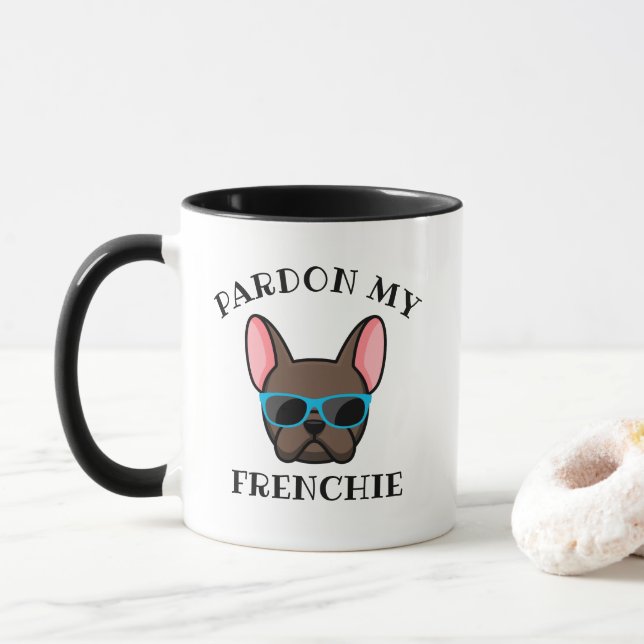 Caneca Engraçado, Pardon, meu francês Brown Buldog francê (Com Donut)