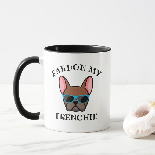 Caneca Engraçado Perdão meu francês Red Fawn Buldogue fra (Com Donut)