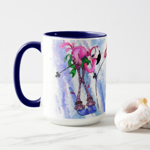Caneca Engraçado Pink Flamingo Skier - Brincadeira de Pin