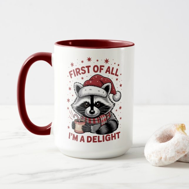 Caneca Engraçado Raccoon, antes de tudo, sou um Feliz Nat (Com Donut)