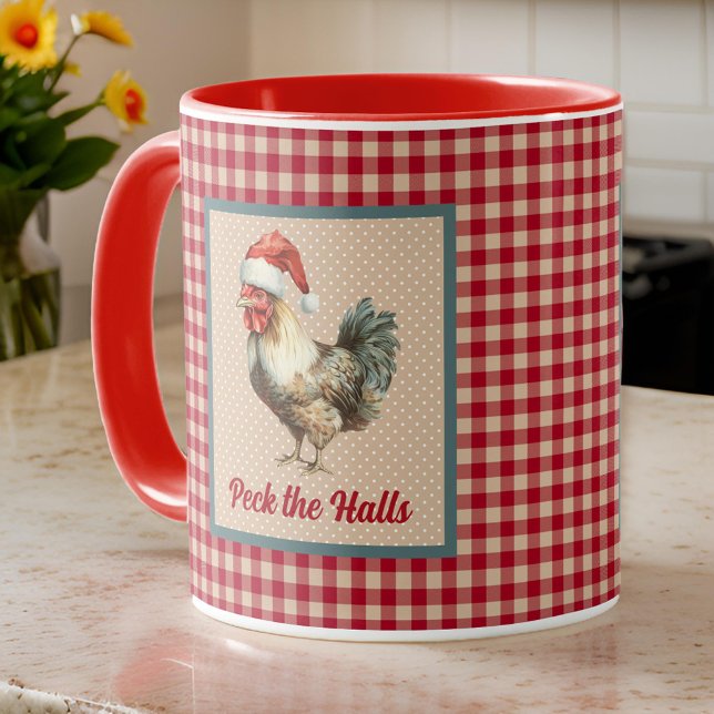 Caneca Engraçado Rooster de Natal Peck, a Farmhouse dos H (Criador carregado)