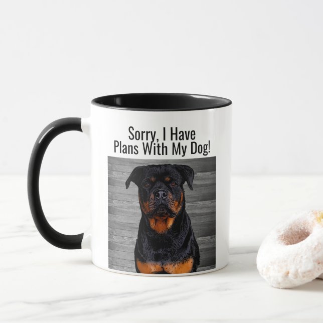 Caneca Engraçado Rottweiler Planos com Cão (Com Donut)