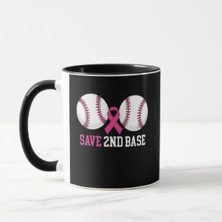 Caneca Engraçado Salve a 2ª Base Beisebol Câncer de Mama