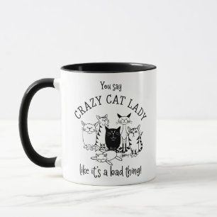 Caneca Engraçado Senhora de Gato Louco