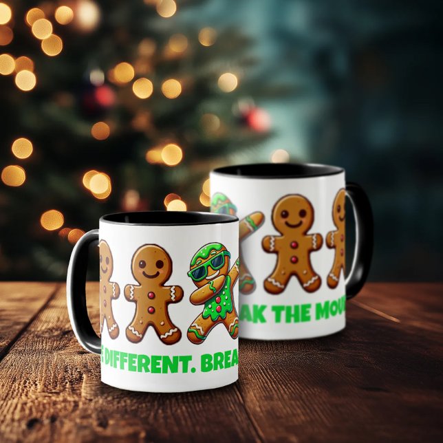 Caneca Engraçado Ser Diferente Quebre os Gengibres (Dabbing Gingerbread Man Two-Tone Mugs Cover Photo)