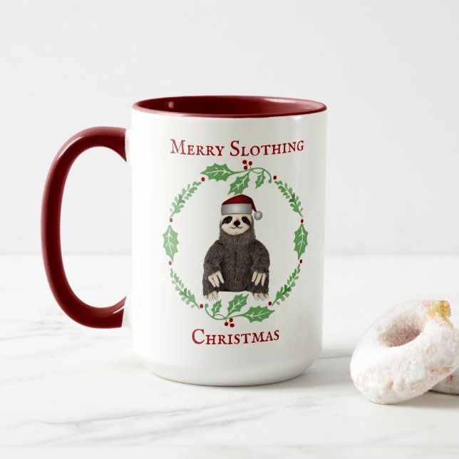 Caneca Engraçado Sloth Pun Feliz Natal Bonito Papai Noel (Com Donut)