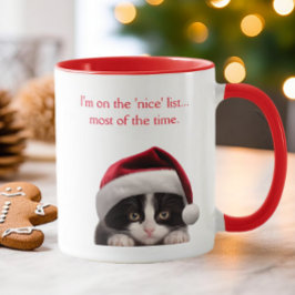 Caneca Engraçado Tuxedo Cat Santa Hat Lista Simples Perso