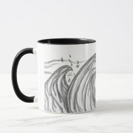 Caneca Enorme onda do oceano preta e branca desenhada à m