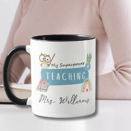 Caneca Ensinando minha superpotência e arco-íris,Maçã Ver