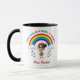Caneca Ensinar é um Trabalho do Coração Professor Arco-ír
