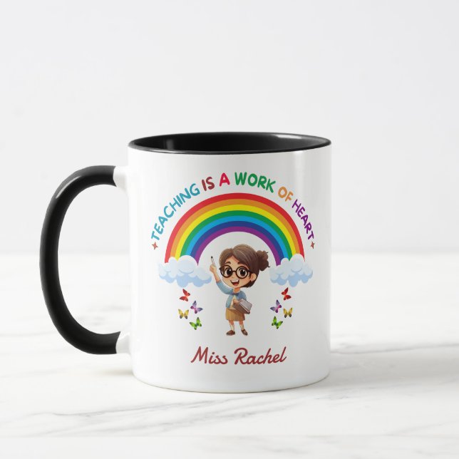Caneca Ensinar é um Trabalho do Coração Professor Arco-ír (Esquerda)
