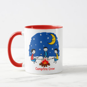 Caneca Equipe da Fogueira Cena Noturna de Lápis de Cor In