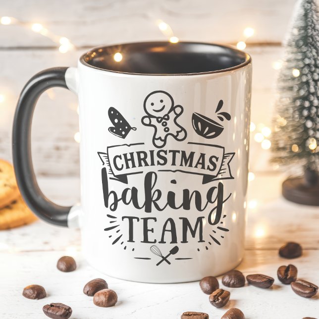 Caneca Equipe de Confeitaria de Natal Fofo Preto Feriado (Criador carregado)