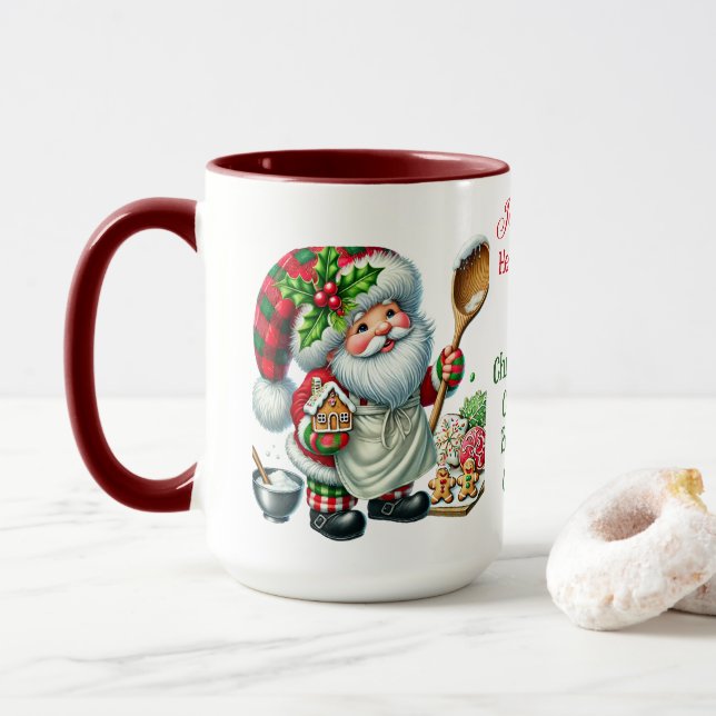 Caneca Equipe de Confeiteiros de Natal - Gnomos Chefs (Com Donut)