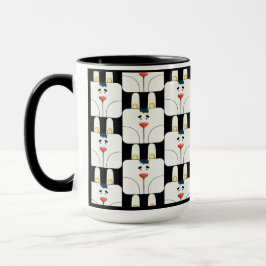 Caneca Equipe divertida, cara de coelho em preto e branco