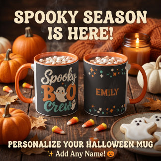 Caneca Equipe Spooky Boo Retrô Fantasma Nome Personalizad