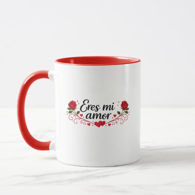 Caneca Eres Mi Amor Spanish Romantic Coffee Mug with Rose (Esquerda)