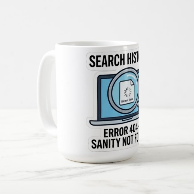 Caneca Erro 404 - Xícara de Café Divertida de TI (Frente Esquerda)