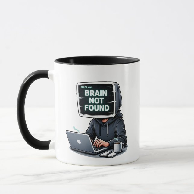 Caneca Error 404 Brain Not Found Funny Design – Programme (Esquerda)