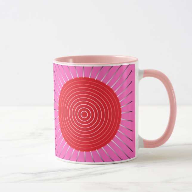 Caneca Erupção Solar Geométrica Moderna - Fúcsia e Vermel (Direita)