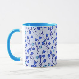 Caneca Esboço de Tulipas Cottage Retrô | Delft Azul