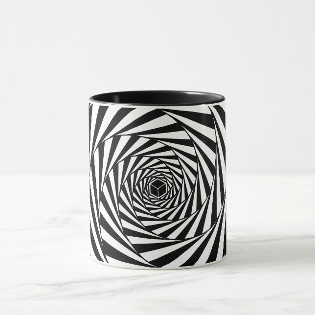 Caneca Escadaria em Espiral de Redemoinho Preto e Branco  (Centro)