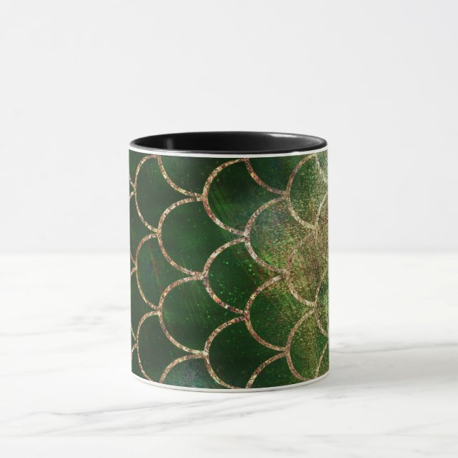 Caneca Escamas de Peixe de Sereia Verde e Dourado Brilhan (Centro)