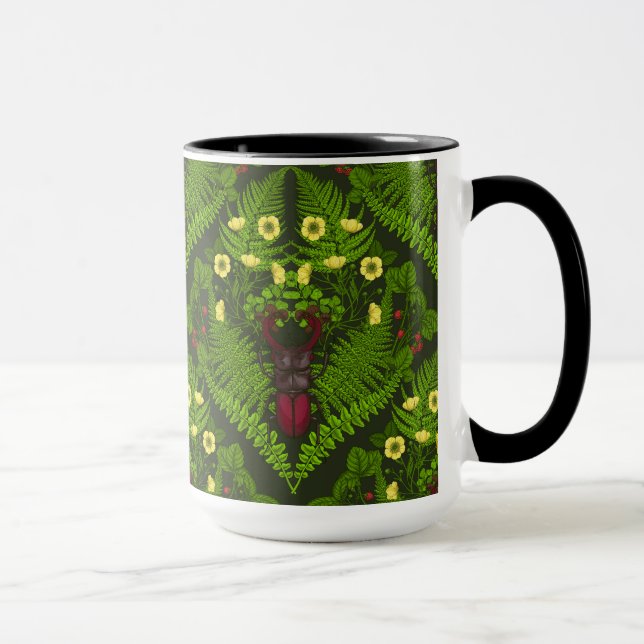 Caneca Escaravelho e samambaias, folhas verdes (Direita)