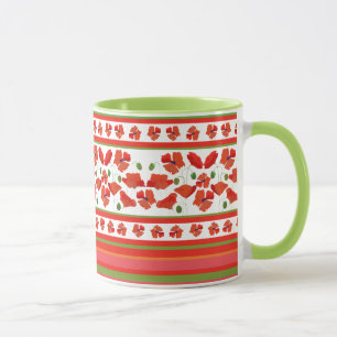 Caneca Escarlate Field Poppies Floral Border em Branco