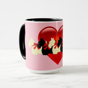 Caneca Escocês Terrier silhueta preta, rosa zazzle