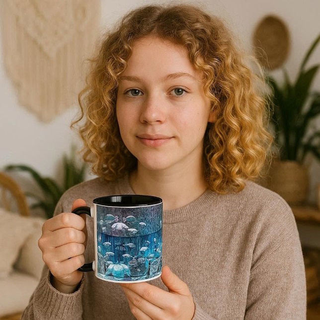 Caneca Escola de Peixes em Ocean Rocks Mug para Pai (School of Fish in Ocean Rocks Mug Coastal Blue Mug)