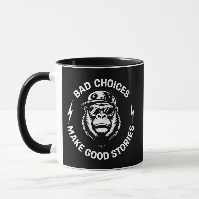 Caneca Escolhas Ruins de Macaco Fazem Histórias Engraçada (Esquerda)