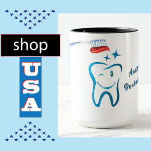 Caneca Escova de dentes engraçada 🦷 dente azul Na moda