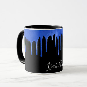 Caneca Escrita de nome do brilho azul real preto