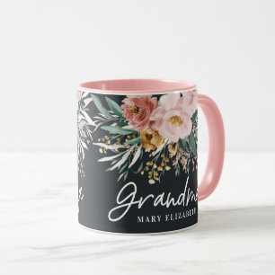 Caneca Escrita floral com aquarela moderna elegante avó