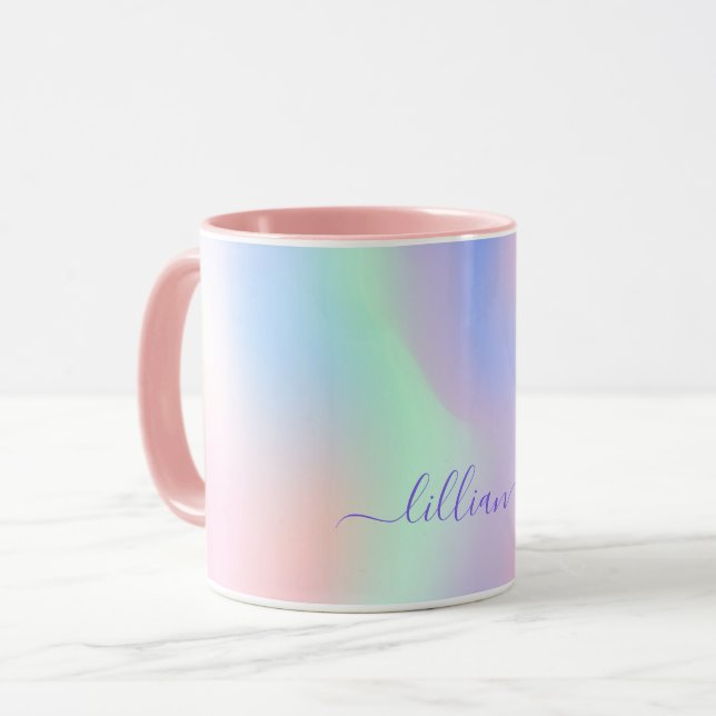 Caneca Escrito holográfico cor-de-rosa púrpura (Frente Esquerda)