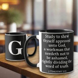 Caneca Escritura Cristã 2 Timothy 2:15 KJV Monograma