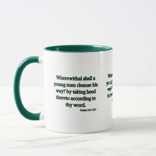 Caneca Escritura De Bíblia Psalm 119:9 KJV, Mug De Dois T