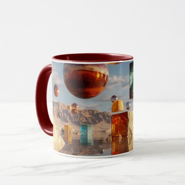 Caneca Esferas e Cubos Flutuantes Surrealistas (Frente Esquerda)