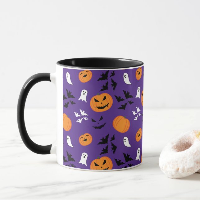 Caneca Esfregões de abóboras do Halloween morcegos divert (Com Donut)