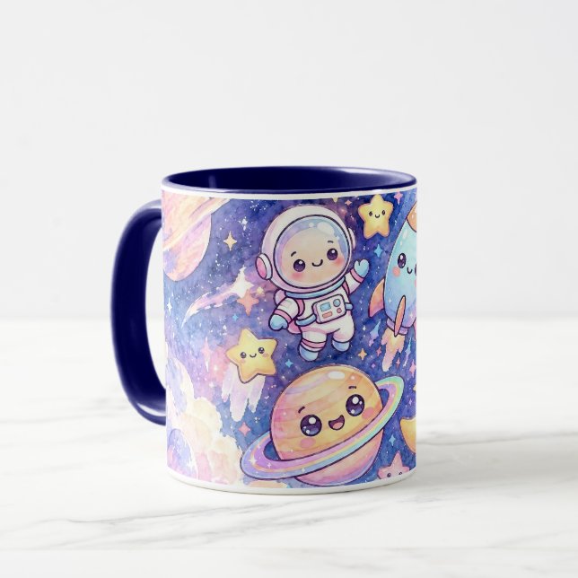 Caneca Espacial de Astronauta Fofo e Planetas (Frente Esquerda)